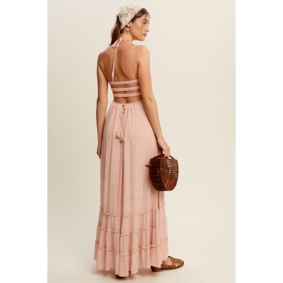 SOLD OUT Blush Pink Forever Yours Tiered Woven Bohemian Maxi Summer Dress - Picture 5 of 6